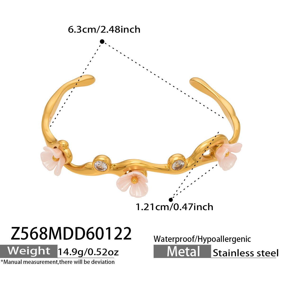 2026 New Design Stainless Steel Flower Bangle Sparkling Cubic Zirconia Cuff Minimalist Chic Open Bangle for Women