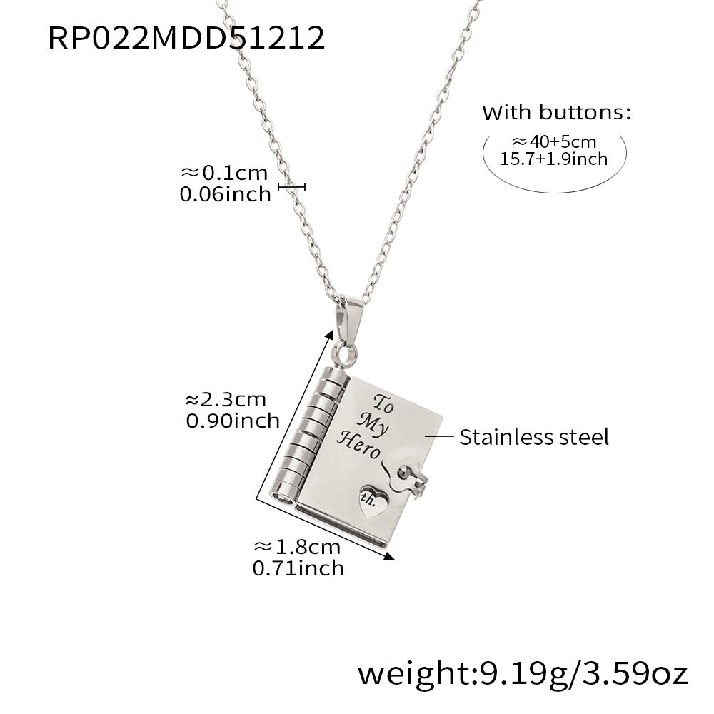 Enigma Sweet Home Series Pearl Book Pendant Clavicle Chain 18k Gold Plated Stainless Steel Sporty Necklace