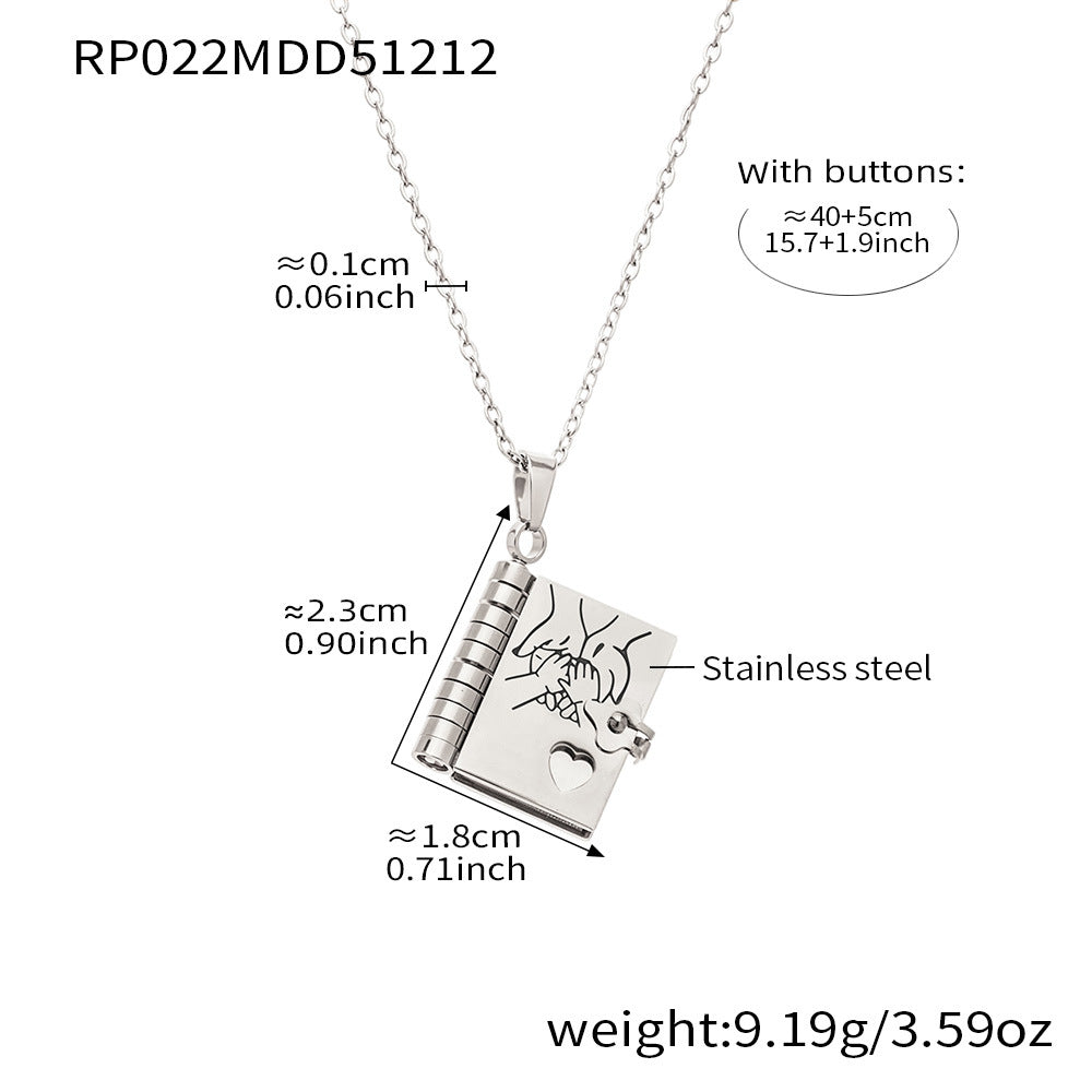 Enigma Sweet Home Series Pearl Book Pendant Clavicle Chain 18k Gold Plated Stainless Steel Sporty Necklace