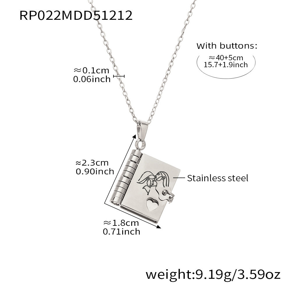 Enigma Sweet Home Series Pearl Book Pendant Clavicle Chain 18k Gold Plated Stainless Steel Sporty Necklace