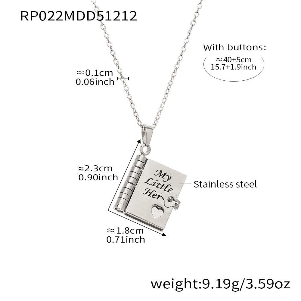 Enigma Sweet Home Series Pearl Book Pendant Clavicle Chain 18k Gold Plated Stainless Steel Sporty Necklace