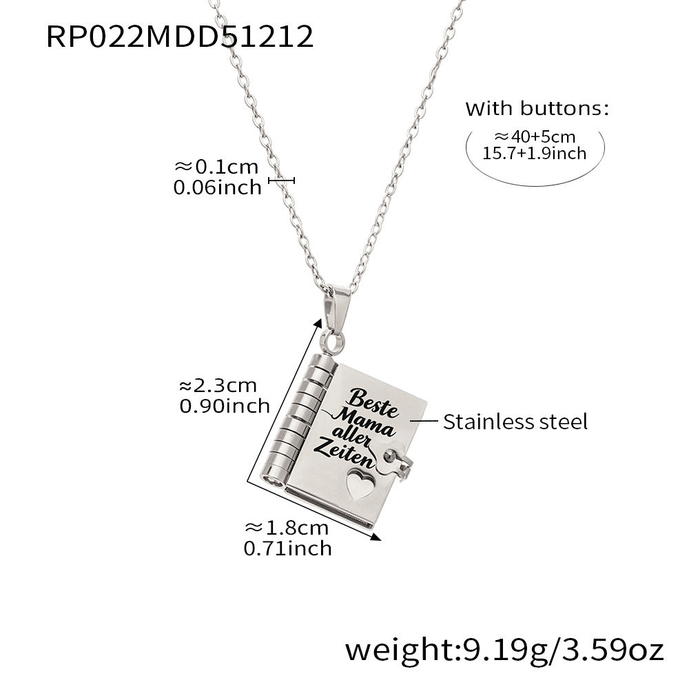 Enigma Sweet Home Series Pearl Book Pendant Clavicle Chain 18k Gold Plated Stainless Steel Sporty Necklace