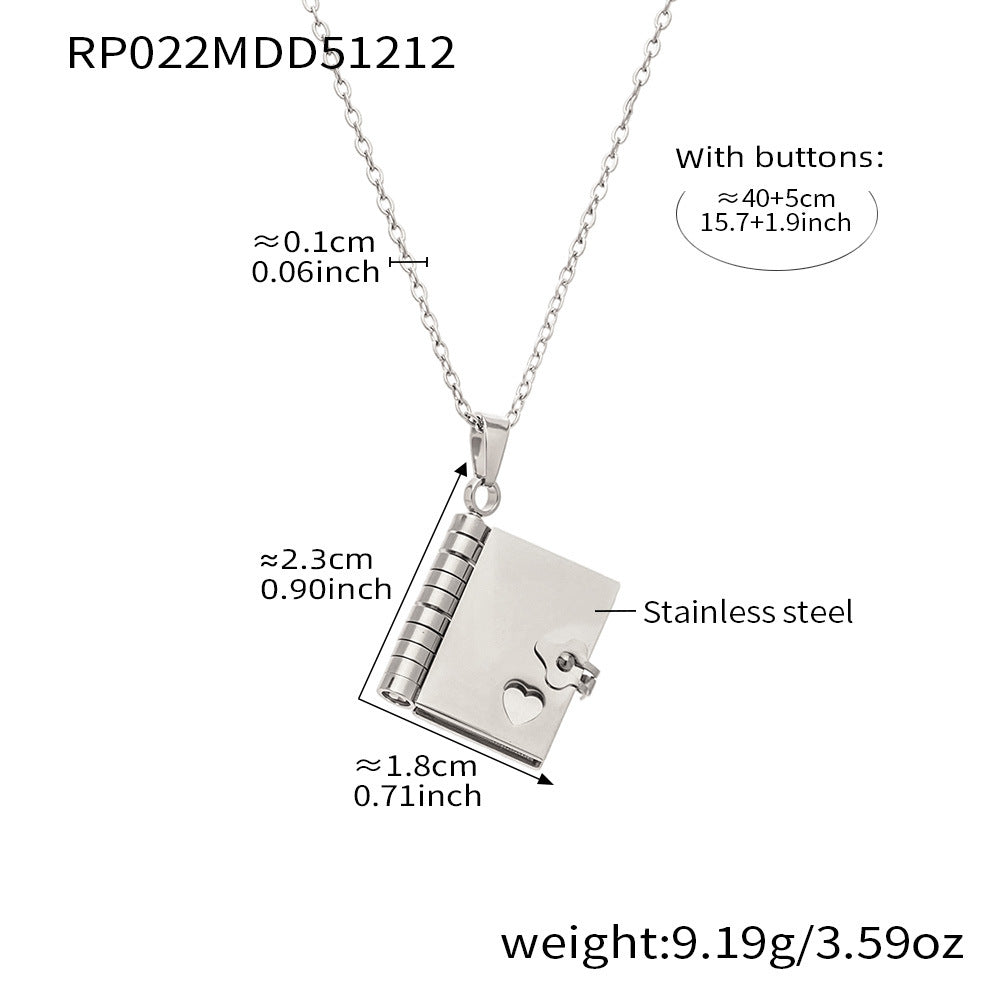 Enigma Sweet Home Series Pearl Book Pendant Clavicle Chain 18k Gold Plated Stainless Steel Sporty Necklace