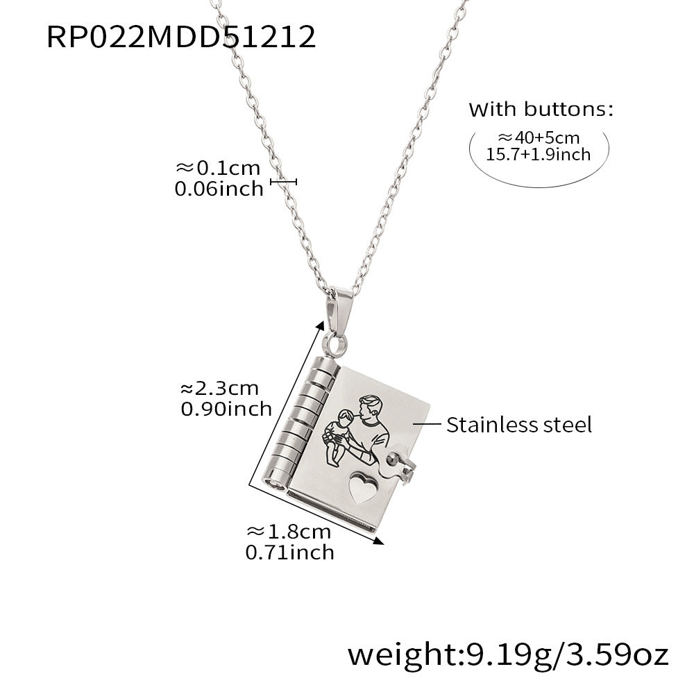 Enigma Sweet Home Series Pearl Book Pendant Clavicle Chain 18k Gold Plated Stainless Steel Sporty Necklace