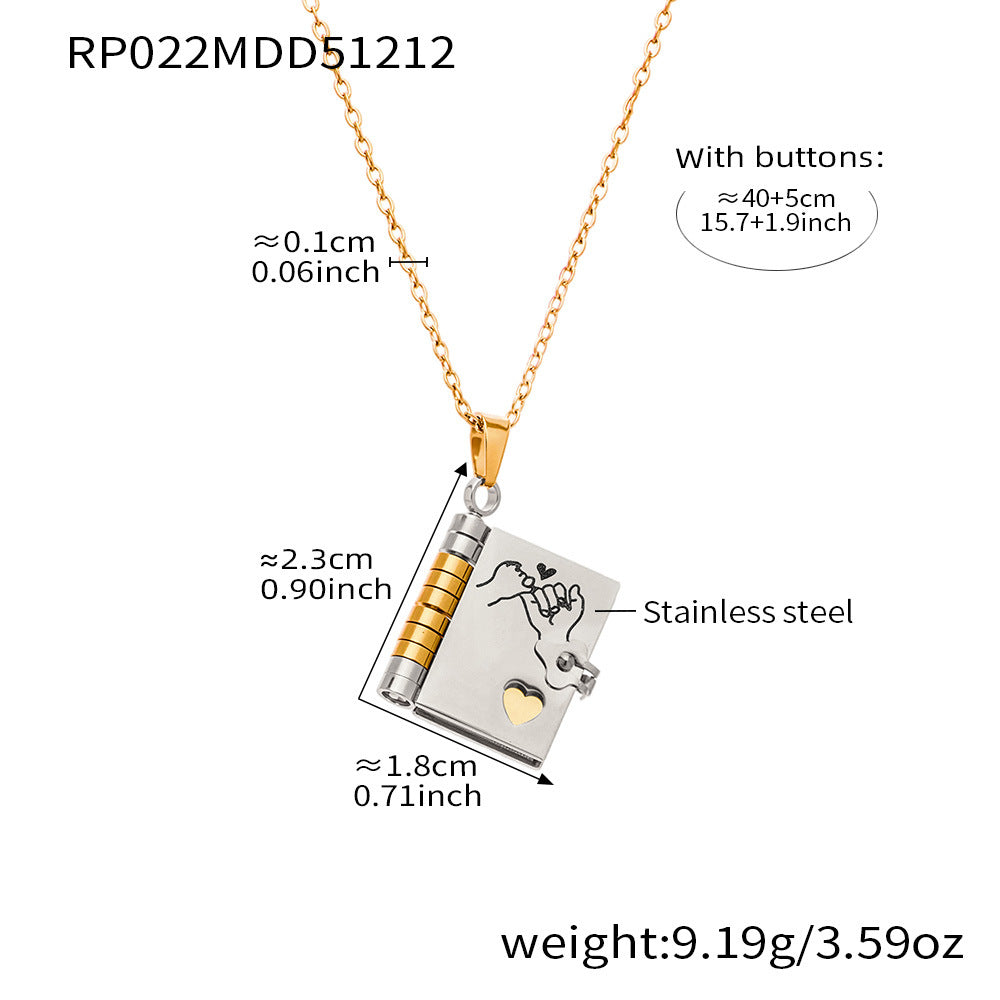 Enigma Sweet Home Series Pearl Book Pendant Clavicle Chain 18k Gold Plated Stainless Steel Sporty Necklace