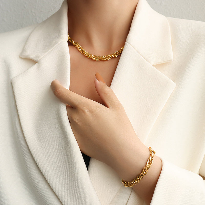 Hip Hop Style Necklace Jewelry Bracelet Set Women's Stainless Steel Necklaces