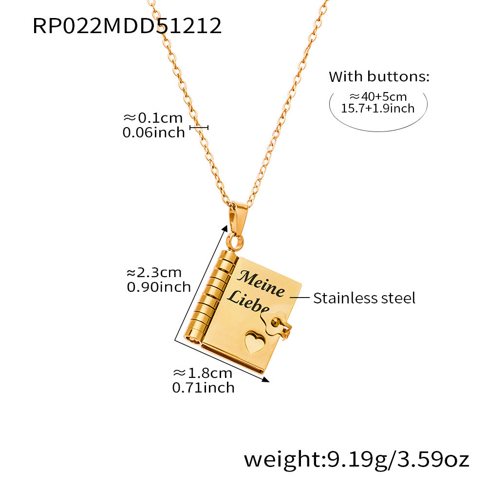 Enigma Sweet Home Series Pearl Book Pendant Clavicle Chain 18k Gold Plated Stainless Steel Sporty Necklace