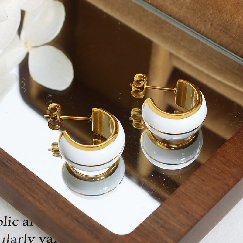 Fashion China Manufacturer Wholesale Quality Trendy Brands Glaze Stainless Steel Gold Plated Earrings