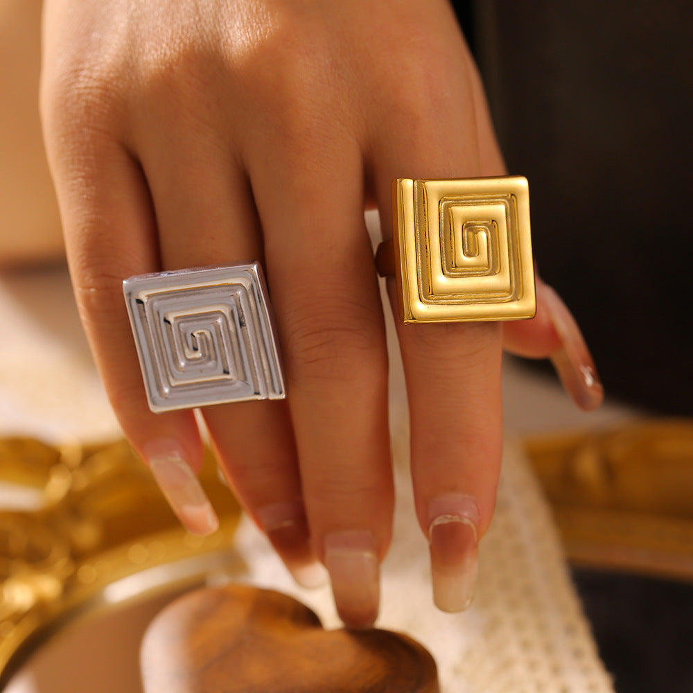 Wholesale 2026 Hot Sale Ins Style Jewelry Set Geometric Swirl Pattern Earrings  Stacking Ring 18K Gold Plated Stainless Steel