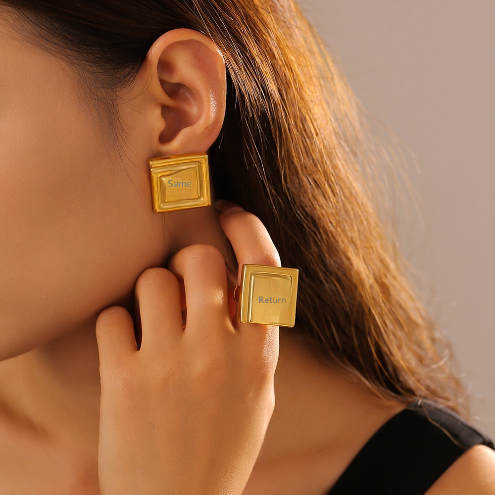 Wholesale 2026 Hot Sale Ins Style Jewelry Set Geometric Swirl Pattern Earrings  Stacking Ring 18K Gold Plated Stainless Steel