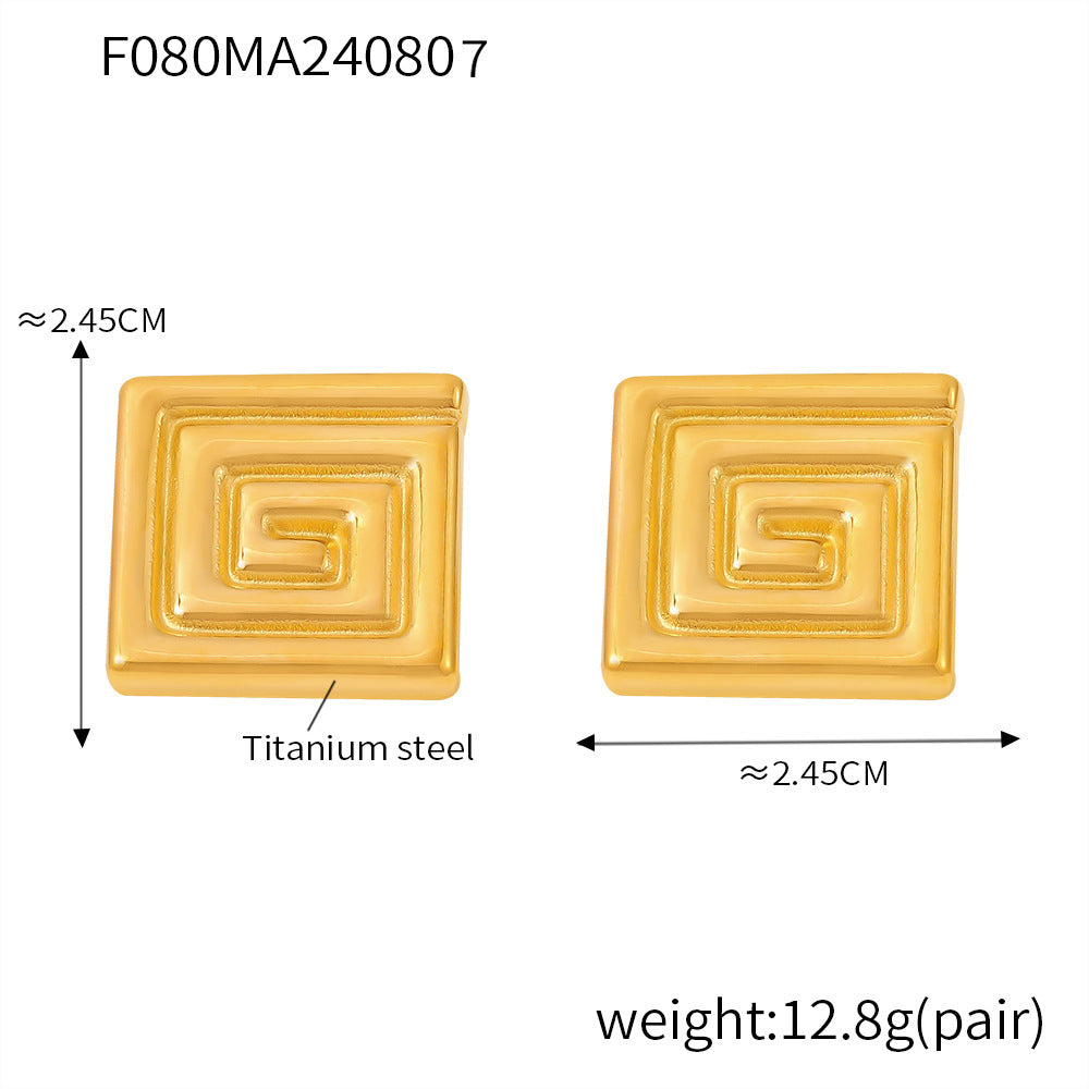Wholesale 2026 Hot Sale Ins Style Jewelry Set Geometric Swirl Pattern Earrings  Stacking Ring 18K Gold Plated Stainless Steel