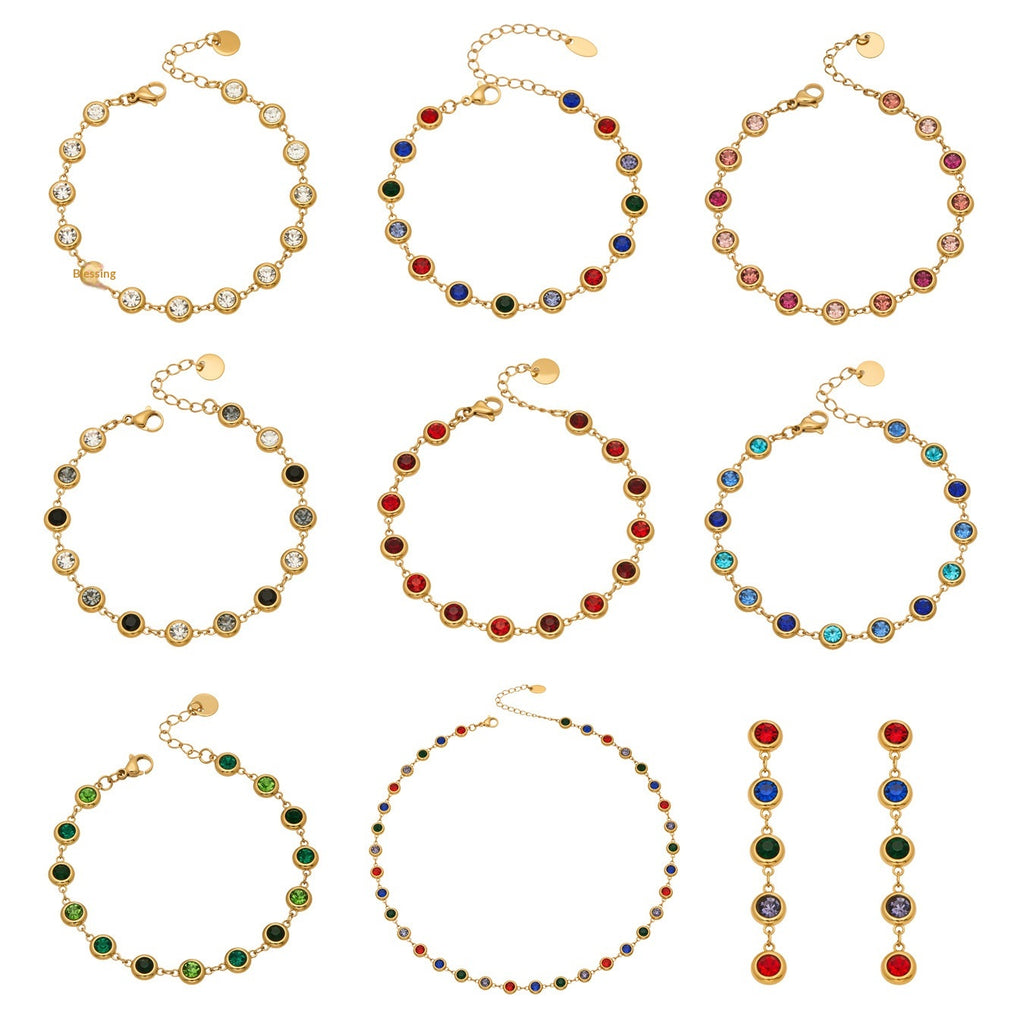 Fashion Luxury Splicing Stainless Steel Unisex Business Gift Bracelet Necklace Exquisite Fashion Elegant Color Tassel Set