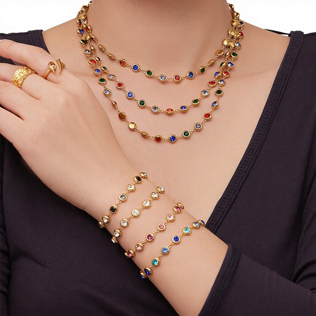 Fashion Luxury Splicing Stainless Steel Unisex Business Gift Bracelet Necklace Exquisite Fashion Elegant Color Tassel Set