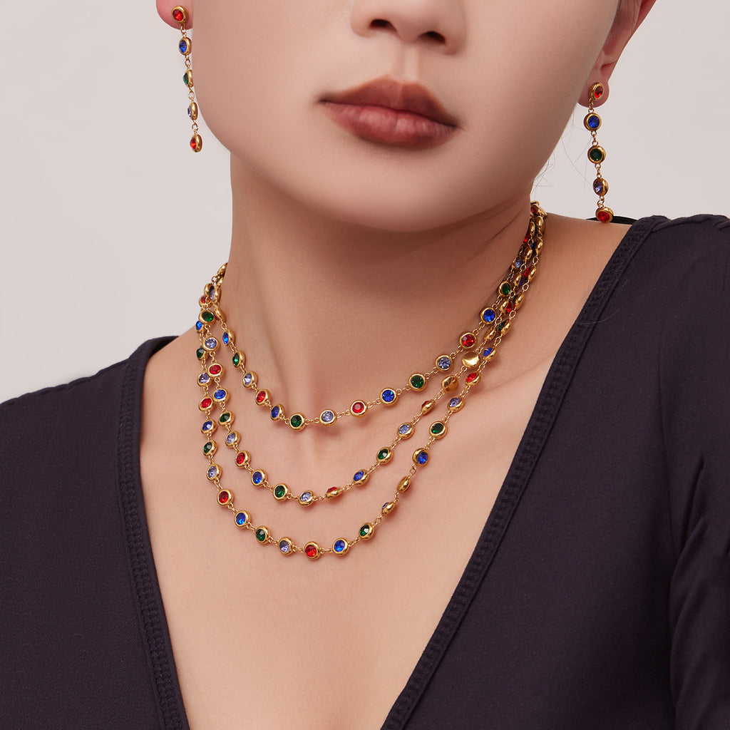 Fashion Luxury Splicing Stainless Steel Unisex Business Gift Bracelet Necklace Exquisite Fashion Elegant Color Tassel Set