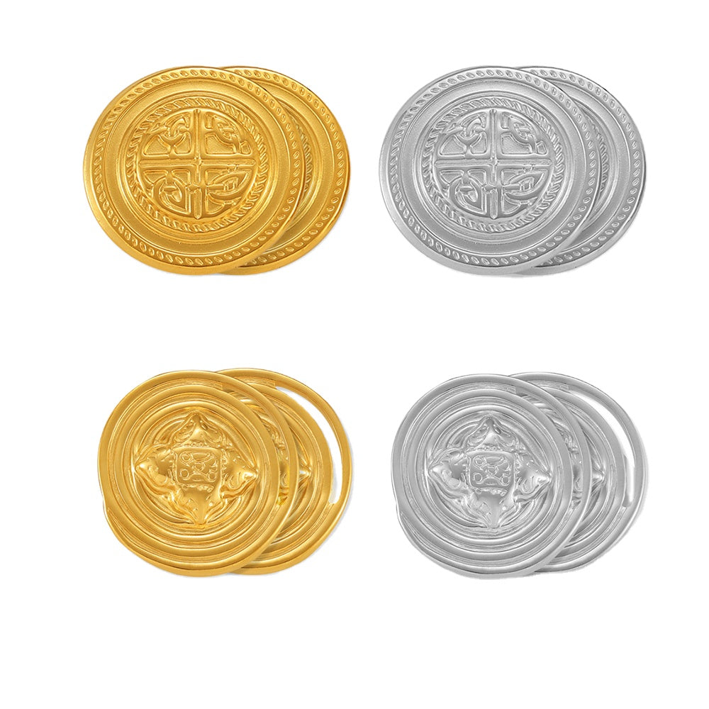 Personality Ins Style Niche Jewelry Texture Round Brand Design Sense Geometric Pattern Stainless Steel Gold-plated Stud Earrings
