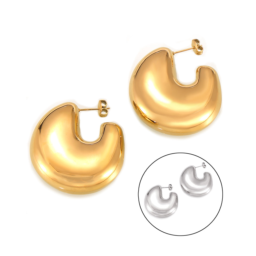 Classic Stylish Simple Personality Earrings Geometric Hollow Fat U Shape Stainless Steel Gold-plated Leisure Style Earrings