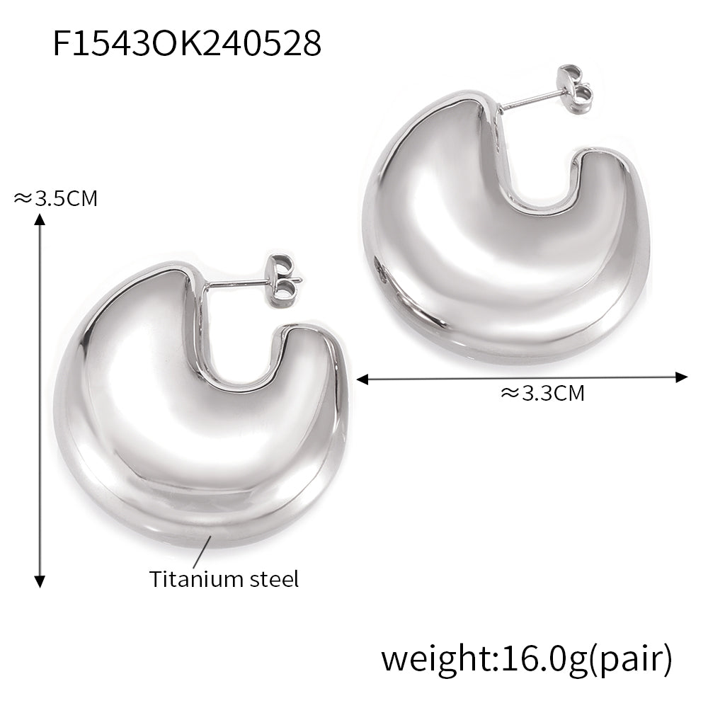 Classic Stylish Simple Personality Earrings Geometric Hollow Fat U Shape Stainless Steel Gold-plated Leisure Style Earrings
