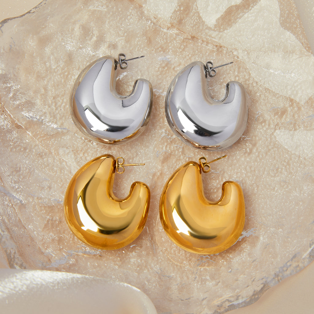Classic Stylish Simple Personality Earrings Geometric Hollow Fat U Shape Stainless Steel Gold-plated Leisure Style Earrings