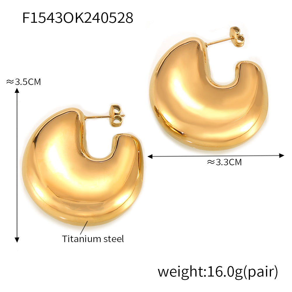 Classic Stylish Simple Personality Earrings Geometric Hollow Fat U Shape Stainless Steel Gold-plated Leisure Style Earrings