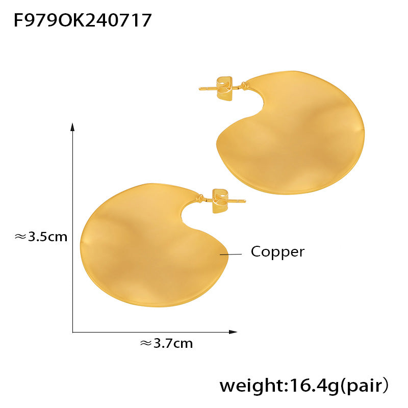 Ins Wind Irregular Circle Smooth Earrings Niche Exaggerated Design 18k Gold Vintage Earrings Female