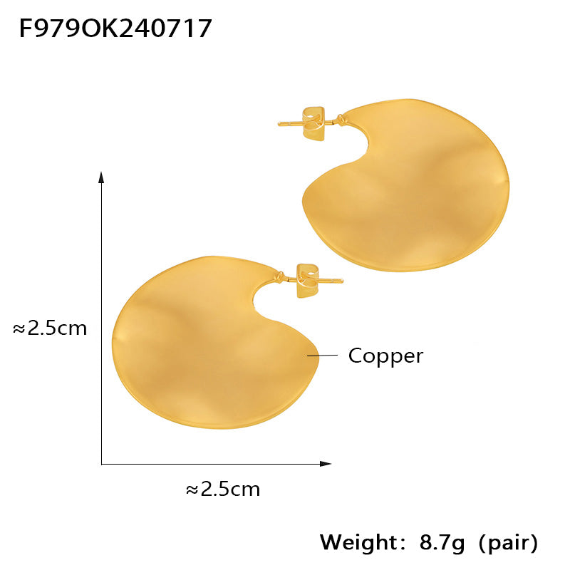 Ins Wind Irregular Circle Smooth Earrings Niche Exaggerated Design 18k Gold Vintage Earrings Female