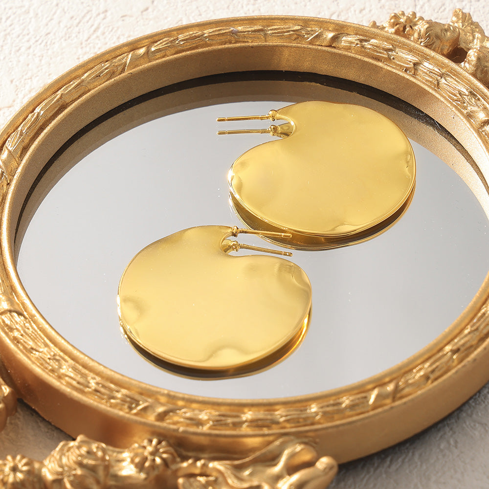 Ins Wind Irregular Circle Smooth Earrings Niche Exaggerated Design 18k Gold Vintage Earrings Female