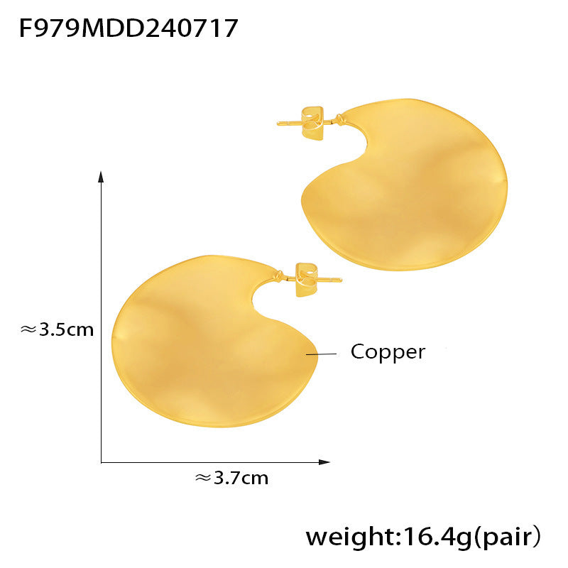 Ins Wind Irregular Circle Smooth Earrings Niche Exaggerated Design 18k Gold Vintage Earrings Female