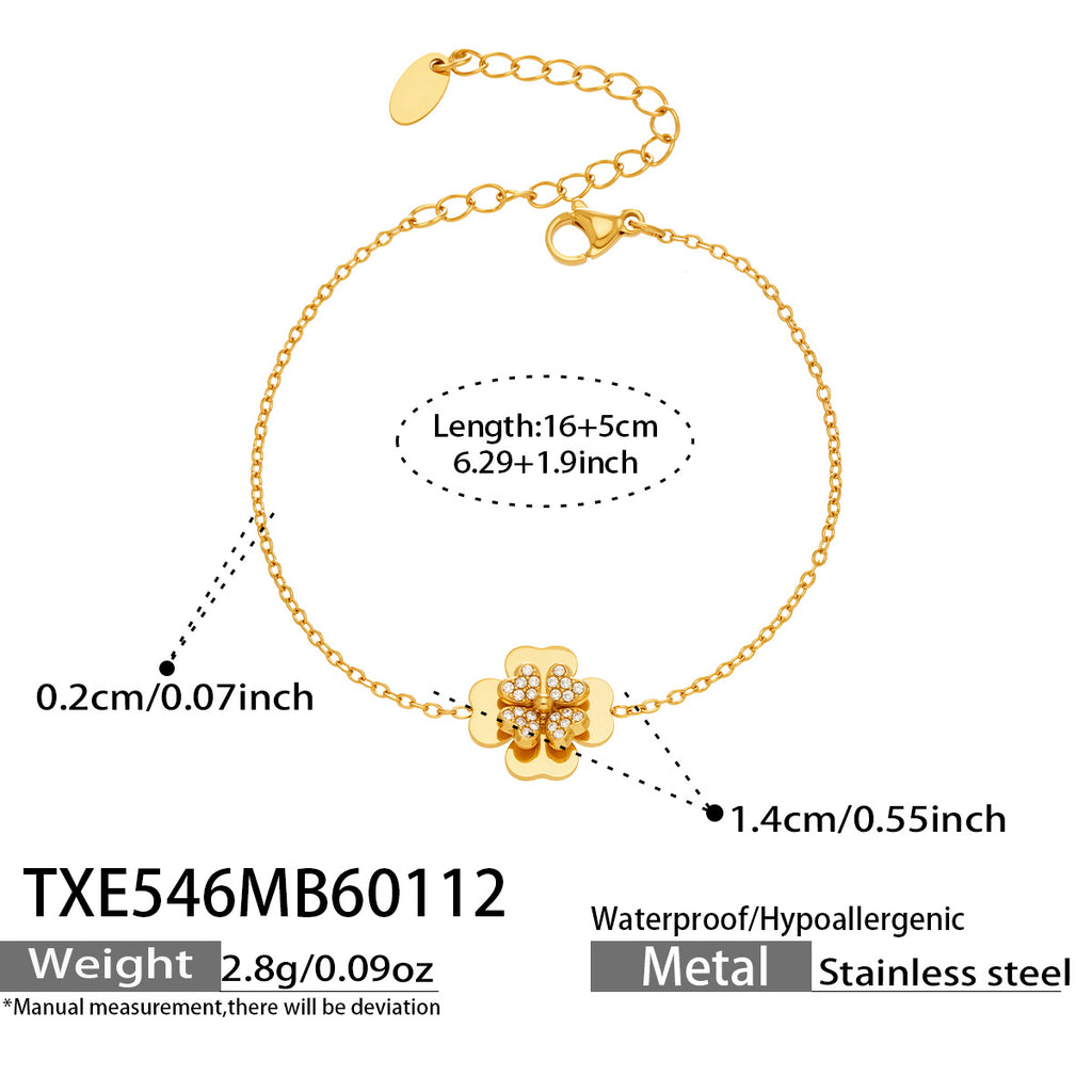 Mystery Stainless Steel Three Dimensional Five Leaf Clover Zircon Pendant Necklace 18k Gold Plated Bamboo Chain European