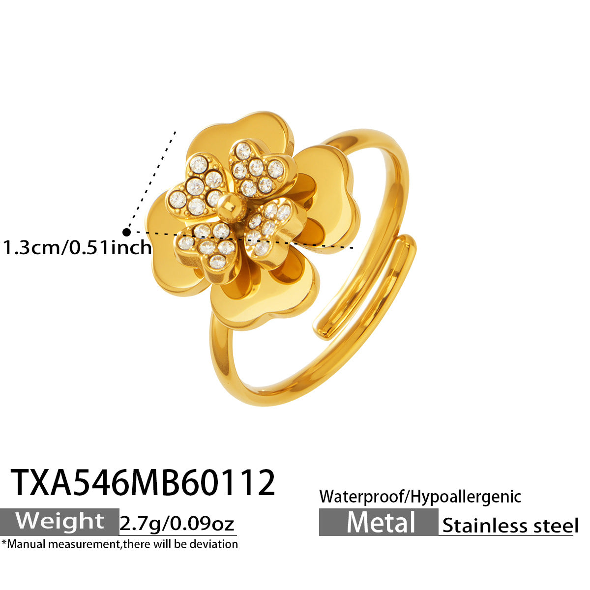 Mystery Stainless Steel Three Dimensional Five Leaf Clover Zircon Pendant Necklace 18k Gold Plated Bamboo Chain European