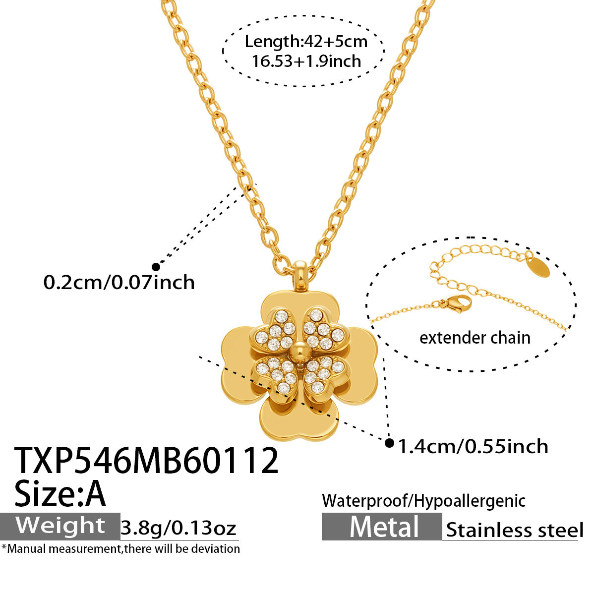 Mystery Stainless Steel Three Dimensional Five Leaf Clover Zircon Pendant Necklace 18k Gold Plated Bamboo Chain European