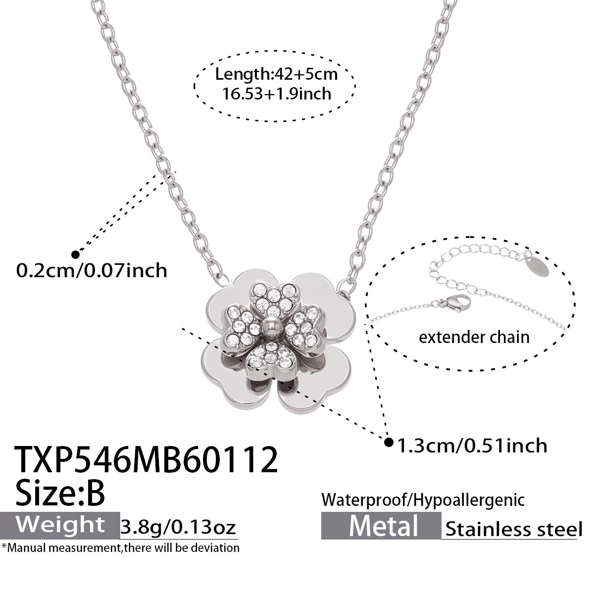 Mystery Stainless Steel Three Dimensional Five Leaf Clover Zircon Pendant Necklace 18k Gold Plated Bamboo Chain European