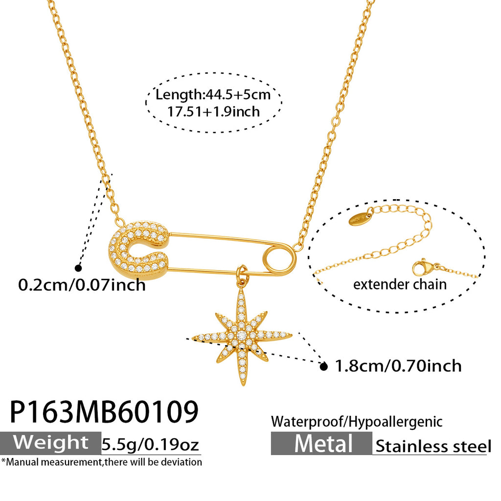 2026 New Fashion 5A Zircon Sunflower Pendant Necklace with Shell Star Bracelet Set Sparkling Eight-Pointed Star Gift for Women