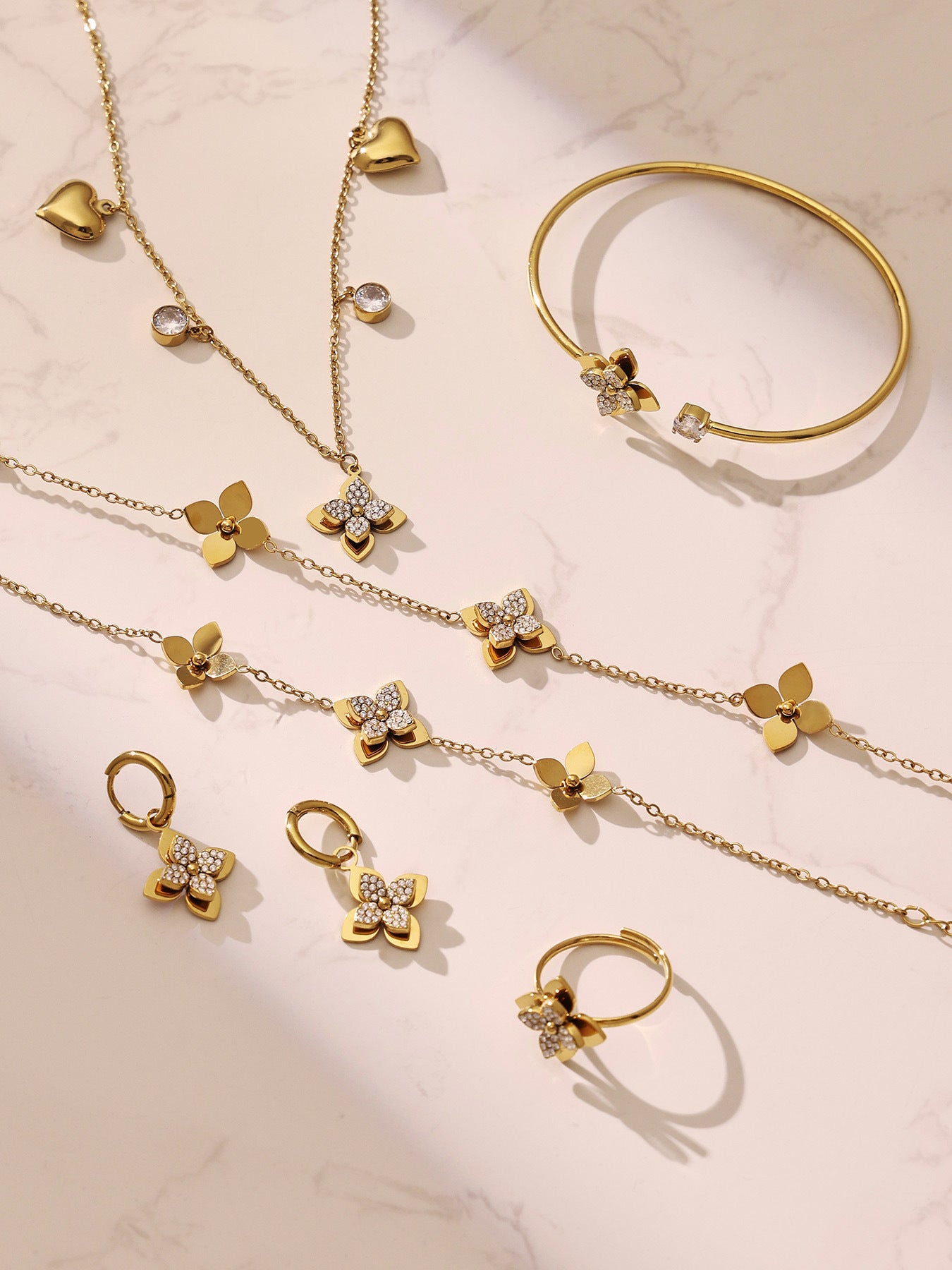 Fashion Stainless Steel 3D FIve Jewelry Set PVD Gold Plated Complete Gift Set