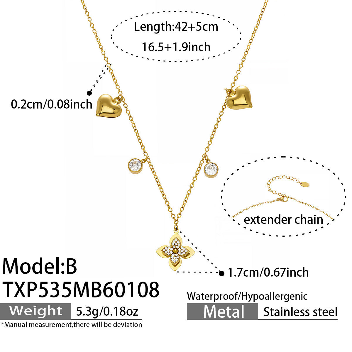 Fashion Stainless Steel 3D FIve Jewelry Set PVD Gold Plated Complete Gift Set