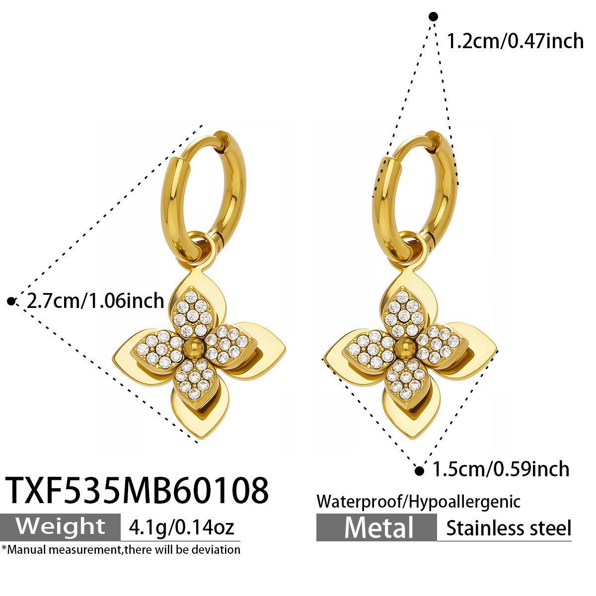 Fashion Stainless Steel 3D FIve Jewelry Set PVD Gold Plated Complete Gift Set