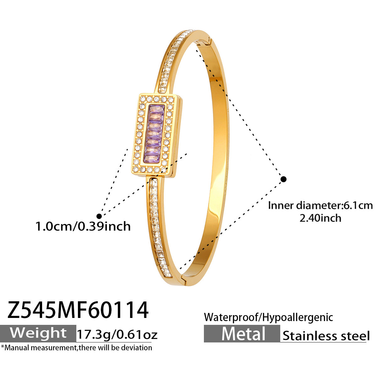 Fashion  Zirconia Daisy Tennis Stainless Steel Flash Shiny Row Diamond Cartilage Cuff Bangle Gift for Her