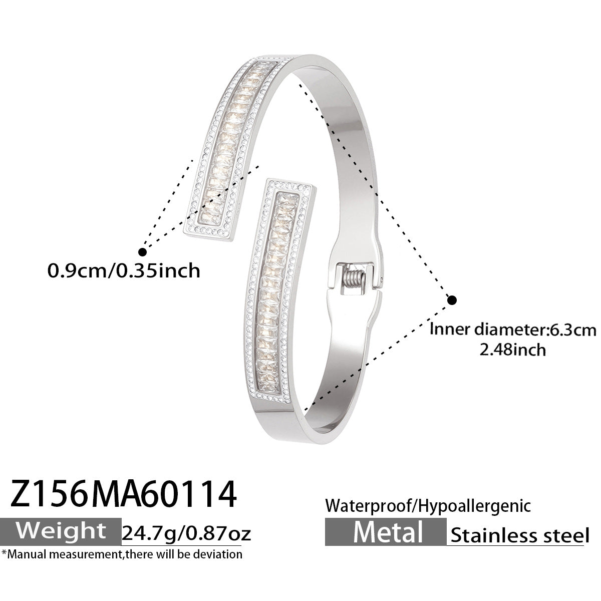 Fashion  Zirconia Daisy Tennis Stainless Steel Flash Shiny Row Diamond Cartilage Cuff Bangle Gift for Her