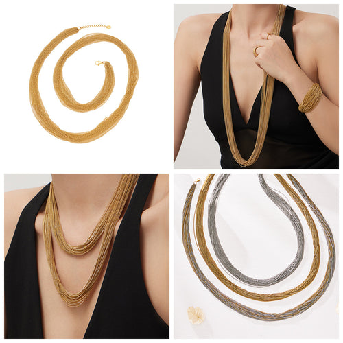 Bold Geometric Multilayer Choker Necklace Set Stainless Steel Gothic Stacking Jewelry for Women