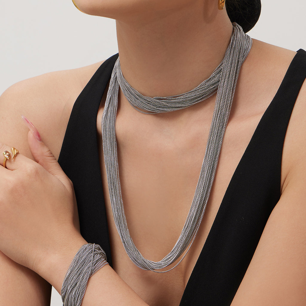 Bold Geometric Multilayer Choker Necklace Set Stainless Steel Gothic Stacking Jewelry for Women