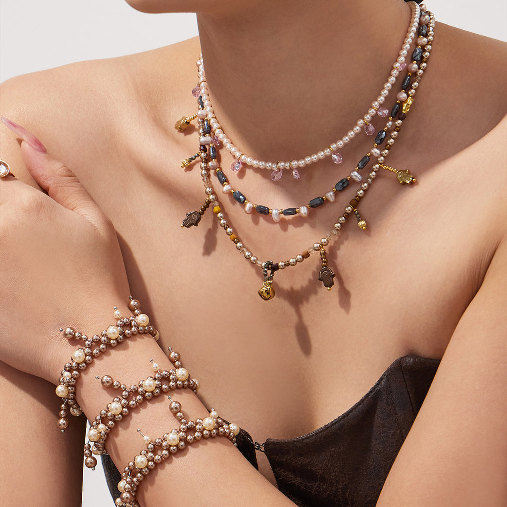 2026 Fashion  Crystal Pearl Beaded Stainless Steel  Handmade with Tassel Boho Chic Dainty Jewelry Gift for Women