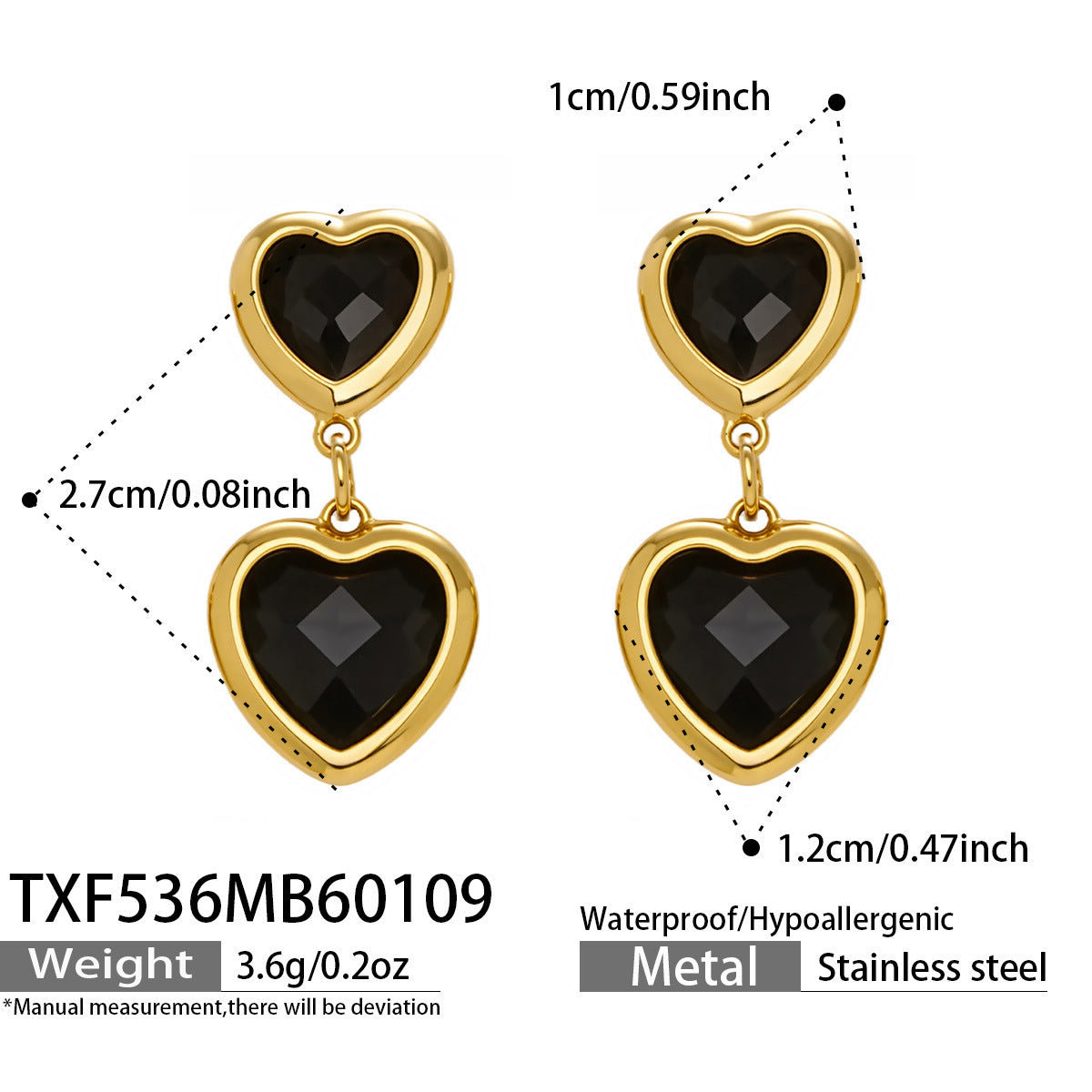 Multi Color Heart Glass Stone Necklace Bracelet Set 18K Gold Plated Stainless Steel Romantic Jewelry Gift