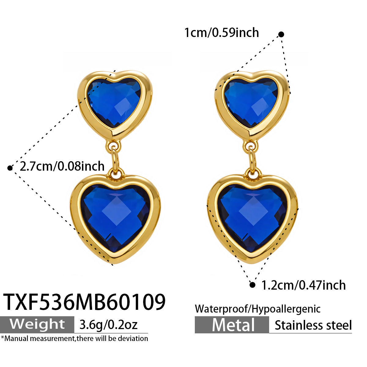 Multi Color Heart Glass Stone Necklace Bracelet Set 18K Gold Plated Stainless Steel Romantic Jewelry Gift