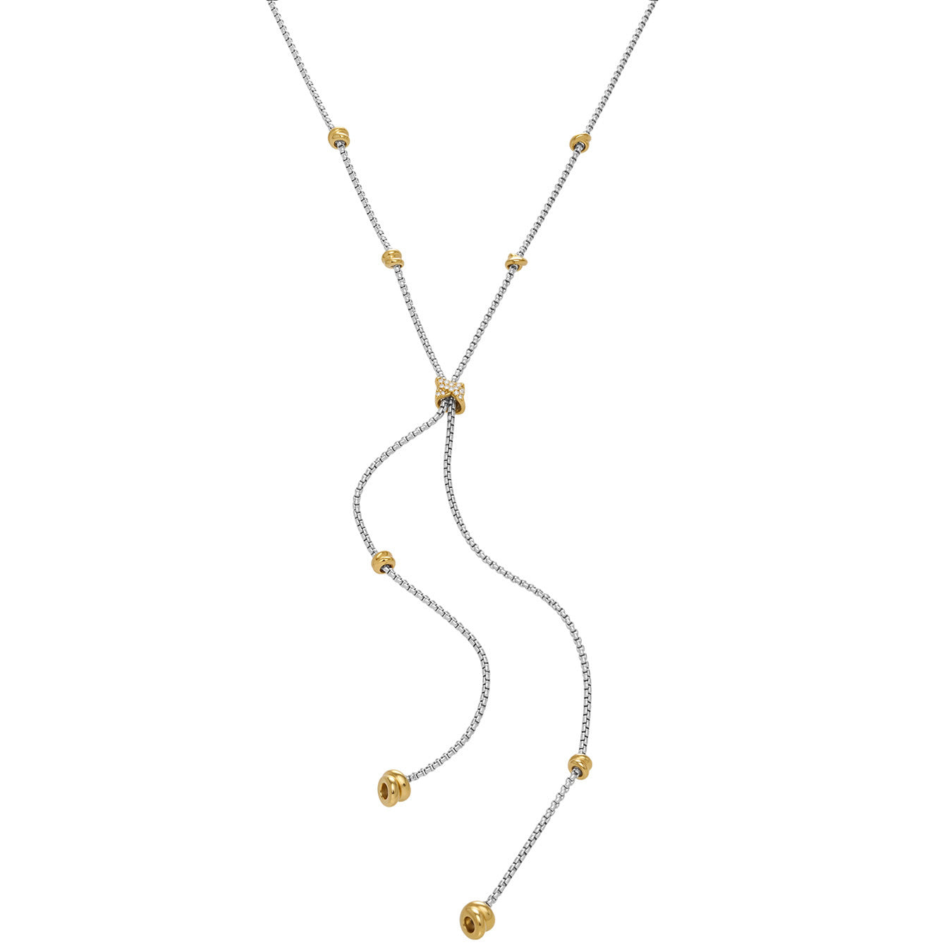 Mystery Cross-border New Double Color Micro-inlaid Zircon Long Tassel Bamboo Women's PVD Gold Plated Necklace European American