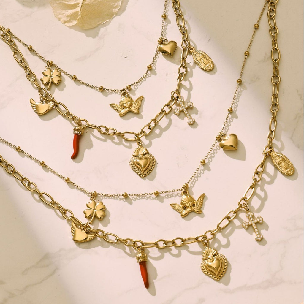 2026 Fashion Stainless Steel Angel Pendant Necklace DIY Adjustable Layered Choker Gift for Women Girls