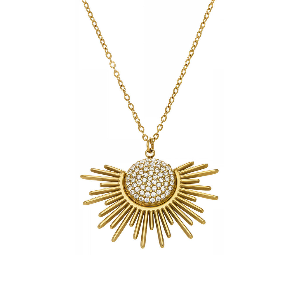 Fashion PVD Gold Plated Sun Necklace for Women Elegant Zirconia Stainless Steel Chain Minimalist Daily Wear Jewelry Gift