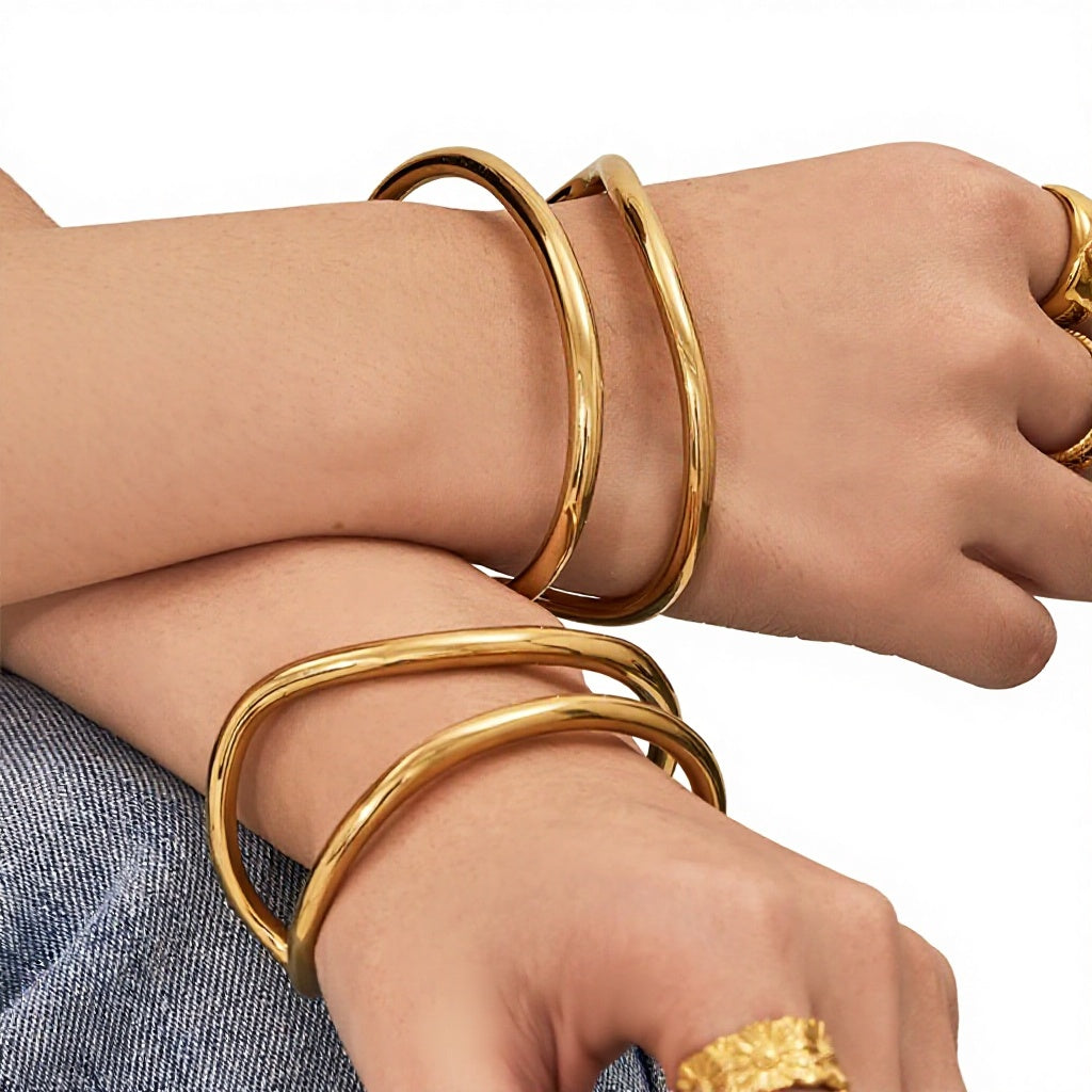 Mystery Cross-border Simple Irregular Line C-shaped Open Stainless Steel Bracelet Plated 18k Real Gold Niche Personality Gone