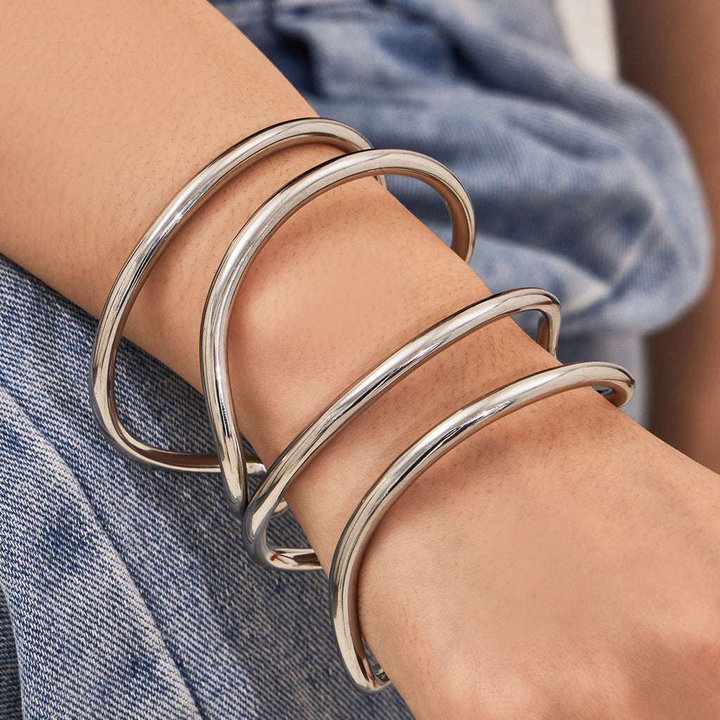 Mystery Cross-border Simple Irregular Line C-shaped Open Stainless Steel Bracelet Plated 18k Real Gold Niche Personality Gone