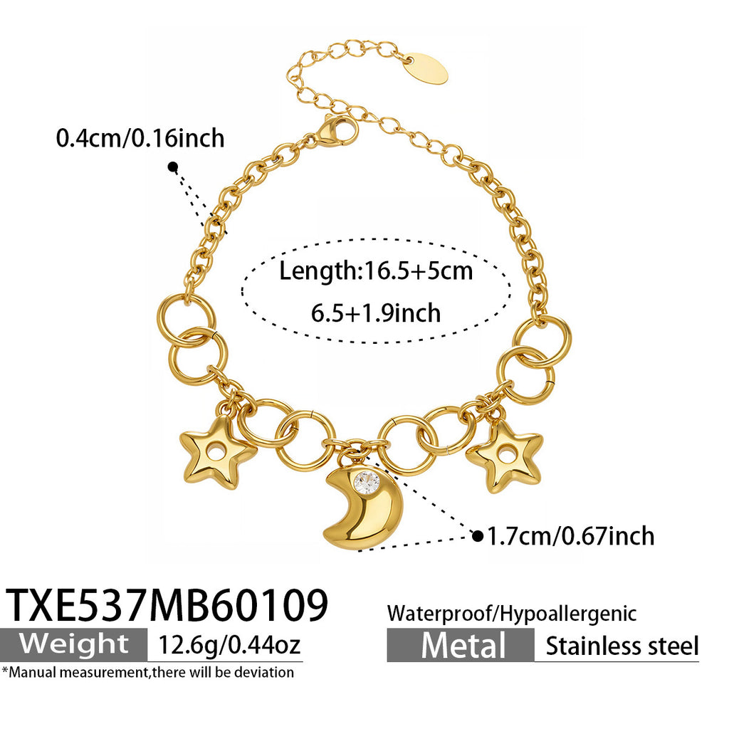 Star Moon Jewelry Set Zodiac Necklace and Bracelet 5A Cubic Zirconia in Stainless Steel Luxury Fashion Set