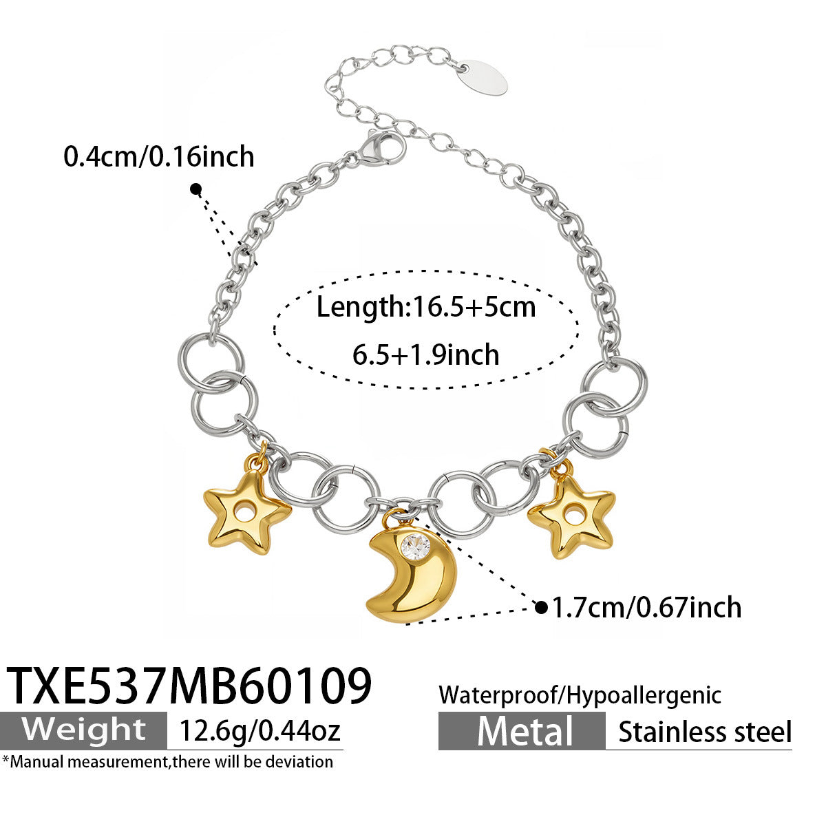 Star Moon Jewelry Set Zodiac Necklace and Bracelet 5A Cubic Zirconia in Stainless Steel Luxury Fashion Set