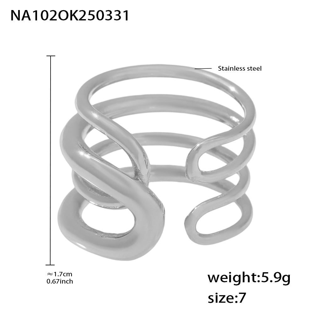 Fashion Simple Design Pattern PVD Gold Plated Stainless Steel Shiny Surface Stainless Steel Rings for Women